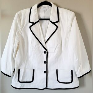 Dressbarn Gorgeous Stretch Cotton Textured White/Black Blazer 3 Buttons XL